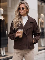 Krátky dámsky dvojradový kabát s opaskom v čokoládovej farbe FashionStreet NY0792 Krátky dámsky dvojradový kabát s opaskom v čokoládovej farbe FashionStreet NY0792