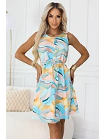 296-15 VICTORIA Trapézové letné šaty vo farebných vlnách - citrónovo modré