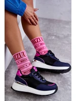 Damskie Buty Sportowe Na Koturnie GOE KK2N4081 Czarno-Granatowe