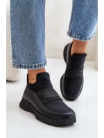 Buty Sportowe Na Platformie Skórzane Czarne Artiker 55C0035