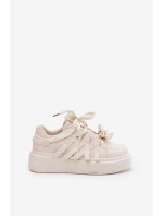 Eko Skórzane Sneakersy Na Platformie Beżowe Penolle