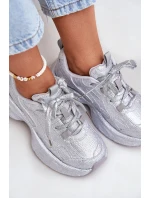 Sneakersy Damskie Zdobione Cyrkoniami Srebrne Porrot