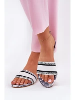 Wzorzyste Płaskie Klapki Damskie Białe Leysi