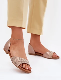 Skórzane Sandały Damskie Na Płaskim Obcasie Maciejka 06947-25 Złote