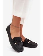 Mokasyny Damskie Z Ażurowym Wzorem I Wiązaniem Czarne Mirisa