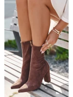 Botki Damskie Na Słupku Z Przeszyciami Brązowe Rosivelle