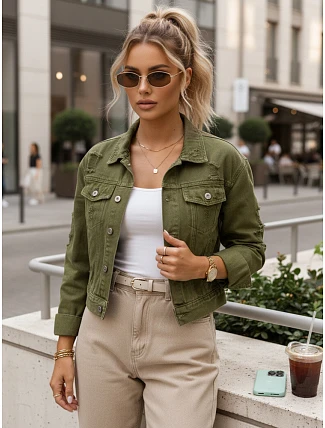 Dámska džínsová bunda spraná LANDIA zelená FashionStreet TY5685 Dámska džínsová bunda spraná LANDIA zelená FashionStreet TY5685