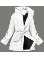 Biela prešívaná dámska bunda s opaskom (7262)