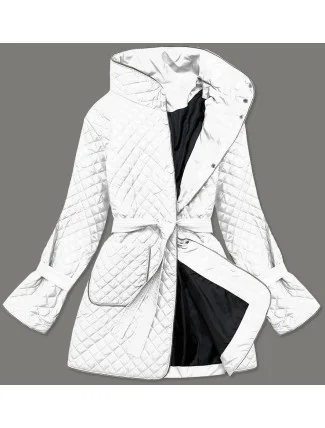 Biela prešívaná dámska bunda s opaskom (7262)