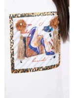 Šaty s 3D grafikou a zdobenými volánikmi vo farbe ecru