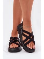 Sandały Damskie Na Platformie Z Paskami Czarne Filamira