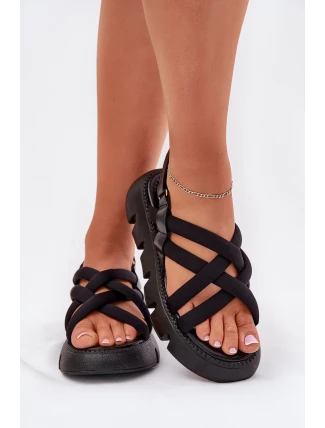 Sandały Damskie Na Platformie Z Paskami Czarne Filamira