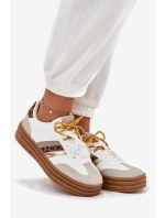 Sneakersy Damskie Na Platformie Z Podwójnym Sznurowaniem Panterka Białe Niteria