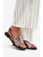 Sandały Damskie Płaskie Z Ozdobnym Detalem Vinceza 17378 Srebrne