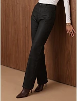Dámske voskované nohavice s vysokým pásom, čierne, FashionStreet UY3232 Dámske voskované nohavice s vysokým pásom, čierne, FashionStreet UY3232