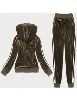 Velúrový teplákový komplet v khaki farbe s lampasmi (YP-9964) Velúrový teplákový komplet v khaki farbe s lampasmi (YP-9964)