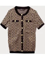 Čierna dámska pletená blúzka s krátkymi rukávmi (009)