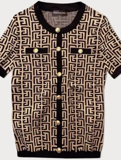 Čierna dámska pletená blúzka s krátkymi rukávmi (009)