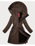 Hnedá jednoduchá dámska bunda s kapucňou LHD (LHD-24592) Hnedá jednoduchá dámska bunda s kapucňou LHD (LHD-24592)