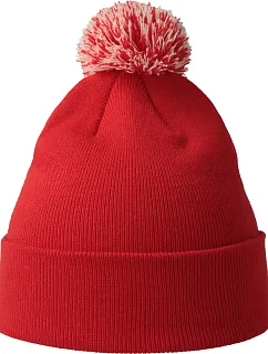 Atlantis Headwear Wind-S Pompom Pletená čepice s bambulí 33.0294 red/white