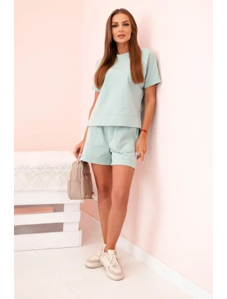 Dámska súprava punto s krátkymi rukávmi a šortkami dark mint