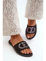 Damskie Płaskie Klapki Z Cekinami S.Barski KV27-052 Czarne