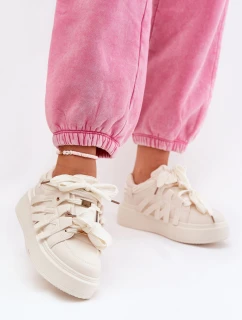 Eko Skórzane Sneakersy Na Platformie Beżowe Penolle