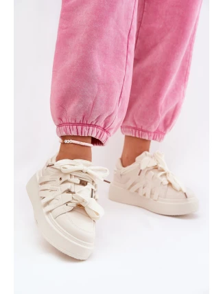 Eko Skórzane Sneakersy Na Platformie Beżowe Penolle