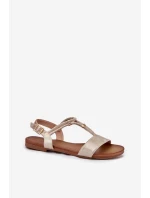 Damskie Płaskie Sandały Z Paskami S.Barski KV51-120 Złote