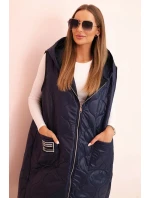 Dámske Plus veľkosť prešívaná vesta s kapucňou na zips Blue