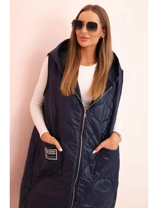 Dámske Plus veľkosť prešívaná vesta s kapucňou na zips Blue