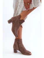 Ażurowe Botki Damskie Eko Zamszowe Na Słupku Z Odkrytymi Palcami Brązowe Halania