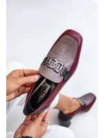 Skórzane Czółenka Na Słupku Ze Złotą Ozdobą Laura Messi 2861 Bordowe