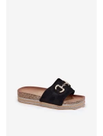 Klapki Damskie Na Platformie Ze Złotą Ozdobą I Brokatem Czarne Morisela