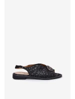 Skórzane Sandały Na Płaskim Obcasie Z Ozdobą S.Barski KV51-094 Czarne