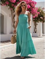 Dámske maxi šaty bez ramienok v morskom odtieni FashionStreet EY2667