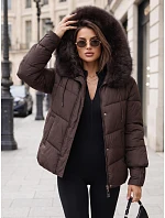 Dámska prešívaná bunda s kožušinovou kapucňou, slivková, FashionStreet TY5891 Dámska prešívaná bunda s kožušinovou kapucňou, slivková, FashionStreet TY5891