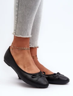 Baleriny Eko Skórzane Z Kokardką Czarne Sandelal