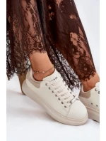 Skórzane Sneakersy Damskie Na Platformie GOE RR2N4004 Beżowe