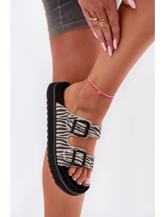 Zamszowe Klapki Damskie Z Klamrami D.Franklin DFSH405002 Zebra