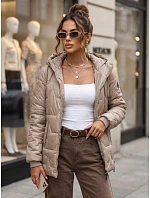 Dámska prešívaná prechodná bunda s kapucňou v kamelovej farbe, FashionStreet TY5799 Dámska prešívaná prechodná bunda s kapucňou v kamelovej farbe, FashionStreet TY5799