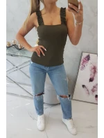 Blúzka s nariasenými ramienkami vo farbe khaki