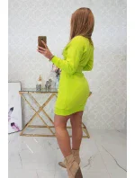 Zateplené šaty s ozdobným pásikom pistácie