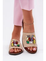 Klapki Damskie Na Płaskim Obcasie Z Ozdobą Złote Clelione