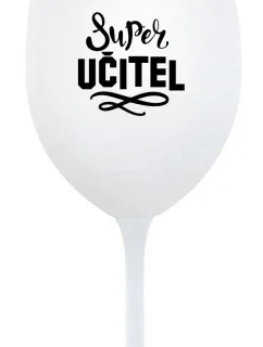 SUPER UČITEL - bílá sklenice na víno 350 ml 