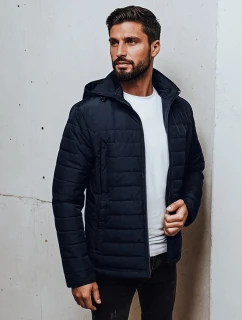 Pánska prechodná prešívaná bunda s kapucňou tmavomodrá FashionStreet TX5008