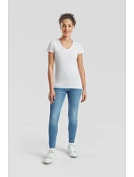 Fruit of the Loom Lady-Fit Valueweight V-Neck T Dámske tričko s výstrihom do V 16.1398 heather grey
