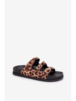 Klapki Damskie Z Paskami I Klamrami W Panterkę Brązowe Uliri