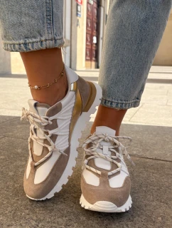 Skórzane Półbuty Sneakersy Damskie Artiker 56C1738 Beżowo-Złote