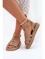 Sandały Damskie Na Platformie Ze Złotym Detalem Khaki Kartia